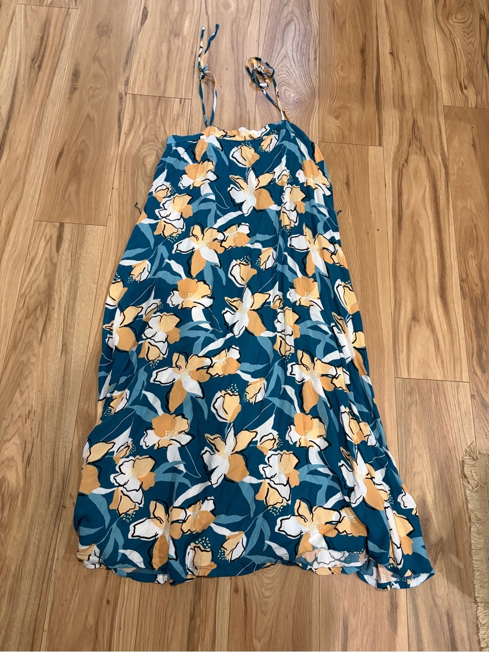 Roxy Teal Floral Maxi Dress with Yellow and White Blooms, belt is included